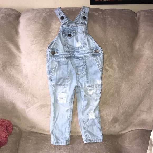 Cotton On KIDS size 2 light blue jean distressed overalls 💕 - Picture 1 of 7